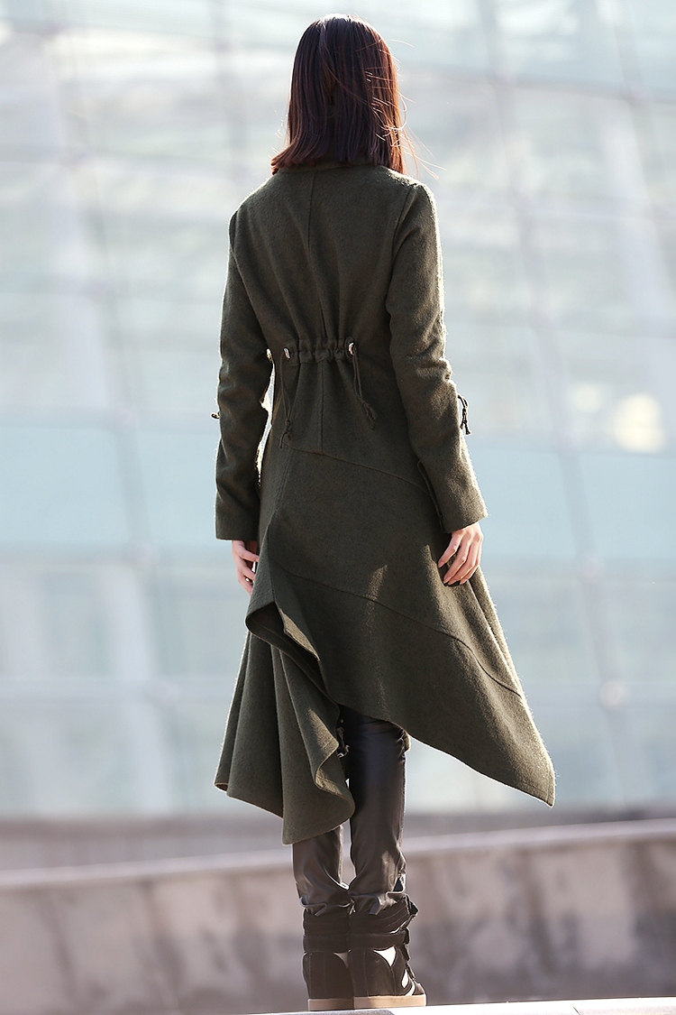 ジャケット・アウター Golem asymmetrical button long coat Army Green Asymmetrical Swing Wool Coat Women, Stylish Gothic Coat