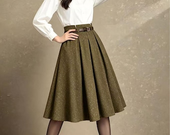 Midi wool skirt womens, Winter wool skirt, Swing skirt, High waist skirt, Skirt with pockets, Custom skirt, Ylistyle C5605