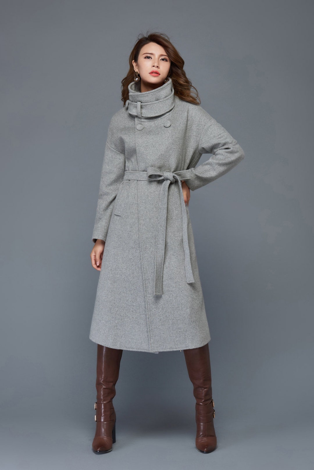 Midi Wool Coat, Wool Coat Women, Gray Wool Coat, Womens