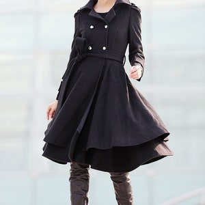 Black wool coat, Fit and flare coat, Knee length winter coat, double breasted coat, women coat, knee length woman jackets, warm coats C219 image 7