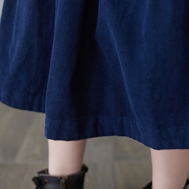 Blue Corduroy Skirt, Midi skirt, High Elastic Waist Skirt, Plus Size Skirt, Pleated Skirt with Pocket, Spring fall Skirt, Causal Skirt C2617 image 8
