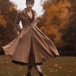 Long Wool Princess Coat, Swing wool Coat, Fit &Flare Coat, Women's Winter Wool Coat, Winter Wedding Coat, Retro Maxi wool Coat C996 3-Brown