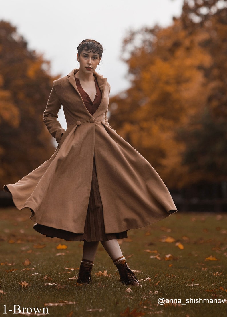 Long Wool Princess Coat, Swing wool Coat, Fit &Flare Coat, Women's Winter Wool Coat, Winter Wedding Coat, Retro Maxi wool Coat C996 3-Brown