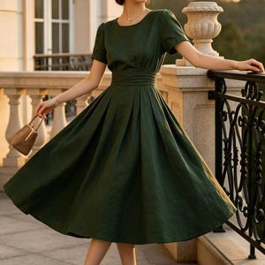 green dress with pleated skirt Coast Women's Flutter Sleeve Lace Top Pleated Skirt Midi Dress in Sage | Size: 6