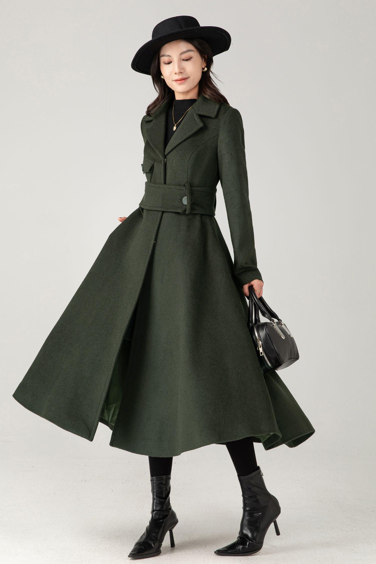 Brown Wool Coat: Women's Tailored Belted A-line Winter Overcoat