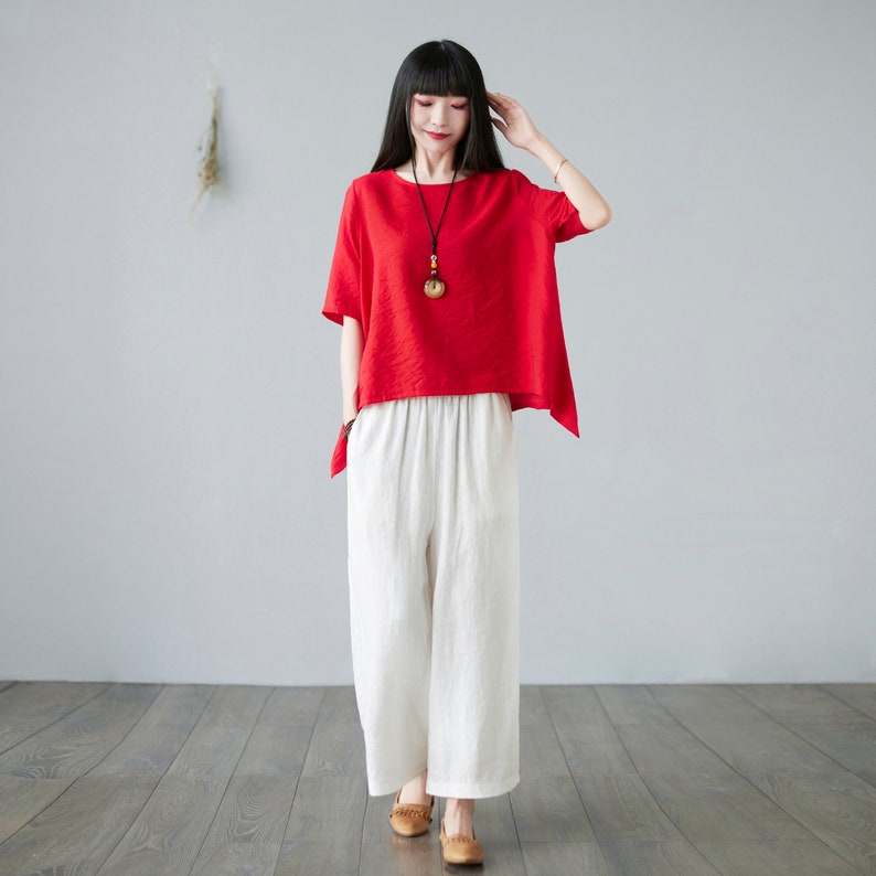 Asymmetrical Linen Tops in Red Plus Size Linen Tops Oversize Etsy
