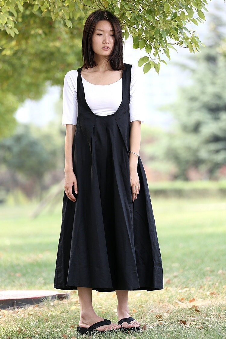 black pinafore dress