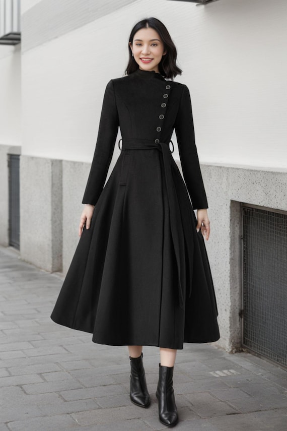 Handmade Asymmetrical Hem Wool Winter Coat with Layered Detailing 0703# Handmade Asymmetrical Hem Wool Winter Coat with Layered Detailing 0703#
