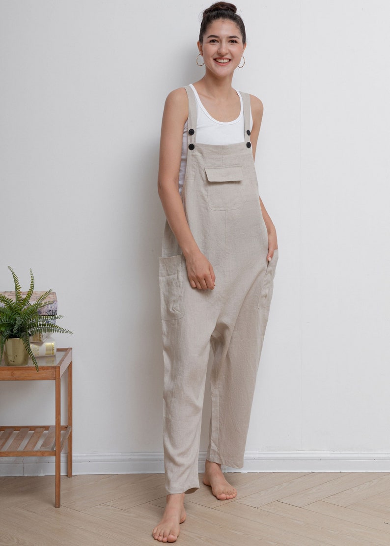 Casual Linen Overalls, Linen Jumpsuit Women, Wide Leg Linen Jumpsuits, Womens linen Romper, Linen Petite Jumpsuit, Overalls Summer C2946 natural linen