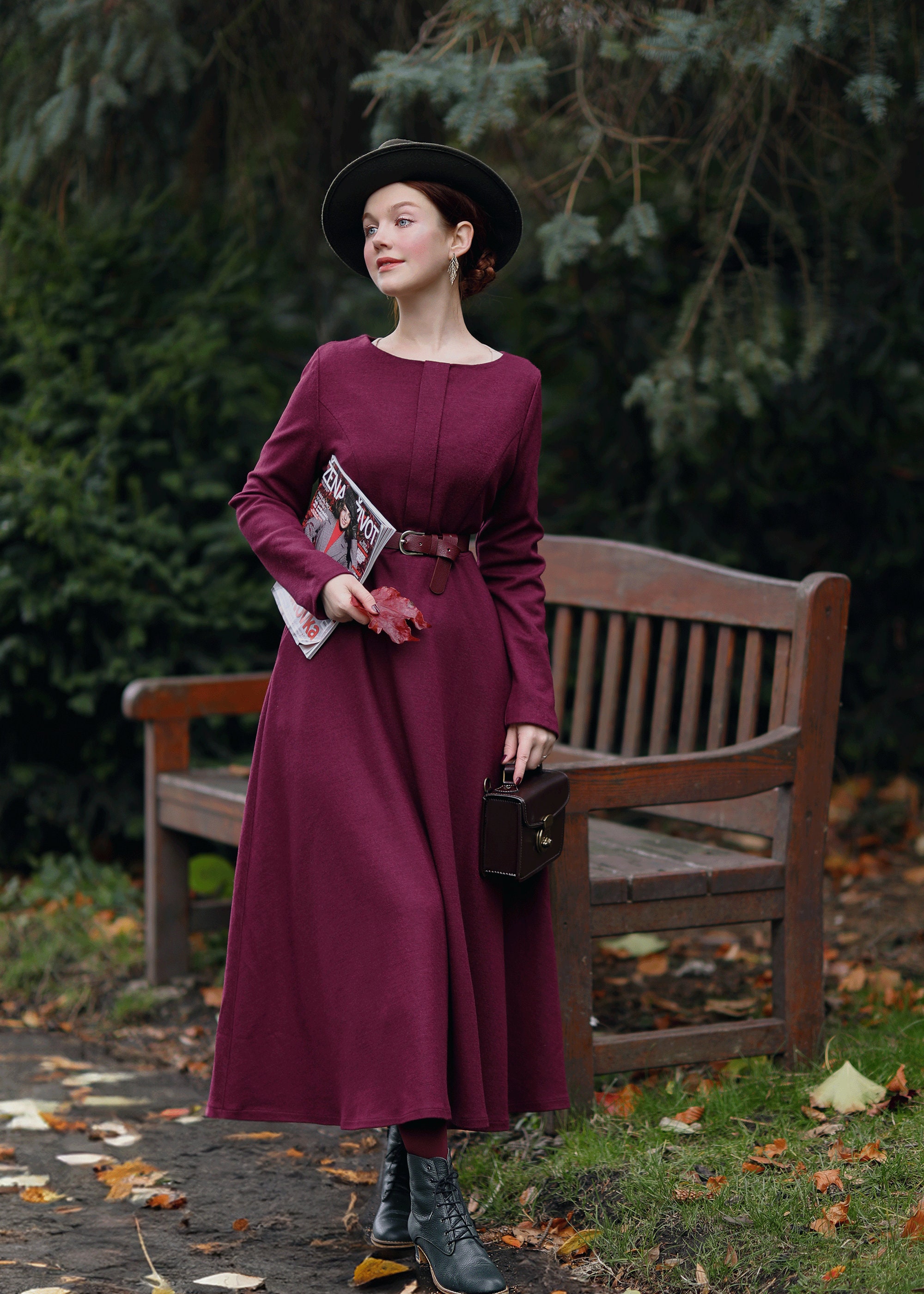 Purple Maxi Wool Dress for Women c3782 Purple / S