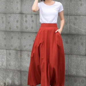 maxi linen skirt, Long Linen skirt, Linen skirt with pockets, casual Linen skirt, A Line skirt, Orange Linen skirt, Womens skirt C2790 image 4