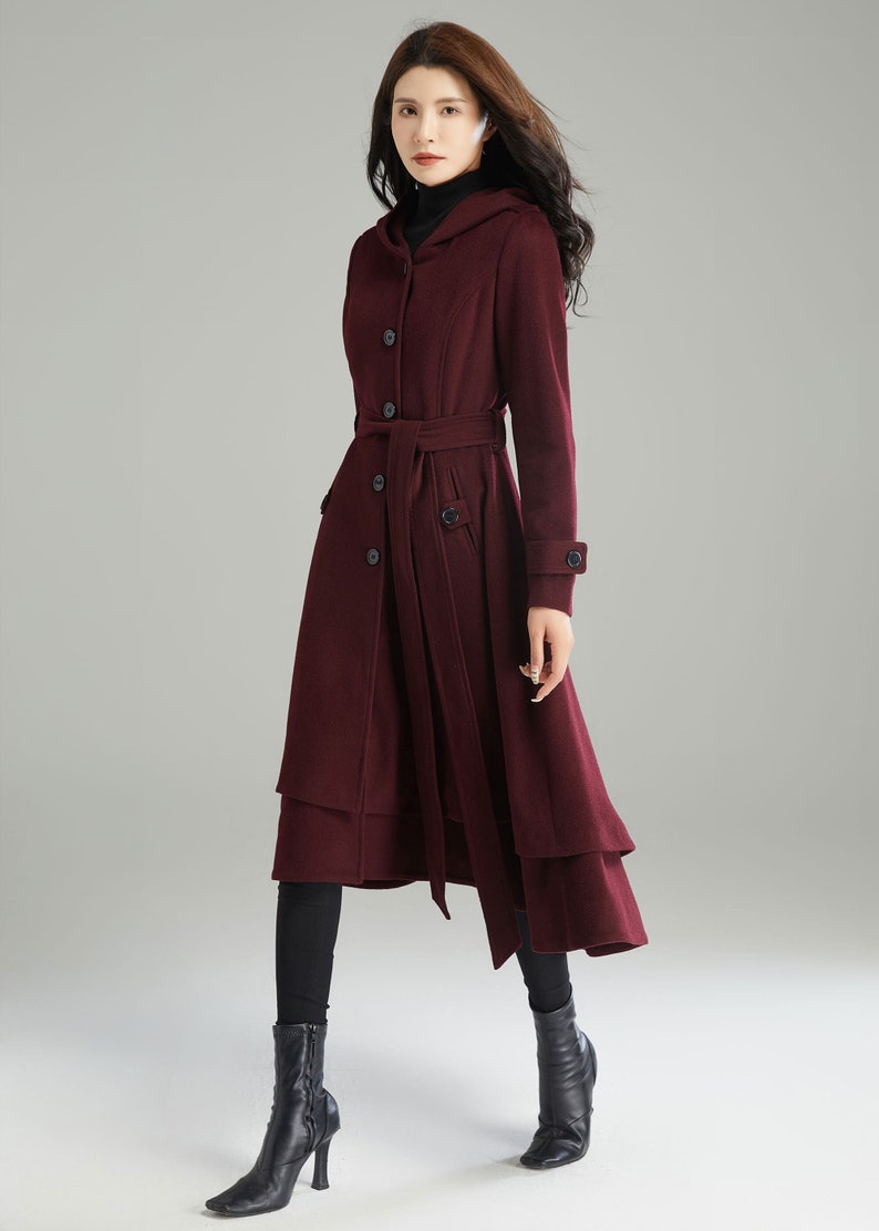Wool Coat, Wool coat women, Hooded Wool Coat, Asymmetrical wool coat, Warm Wool Coat, Winter Coat Women, Womens Wool Coat, Ylistyle C2992 image 2