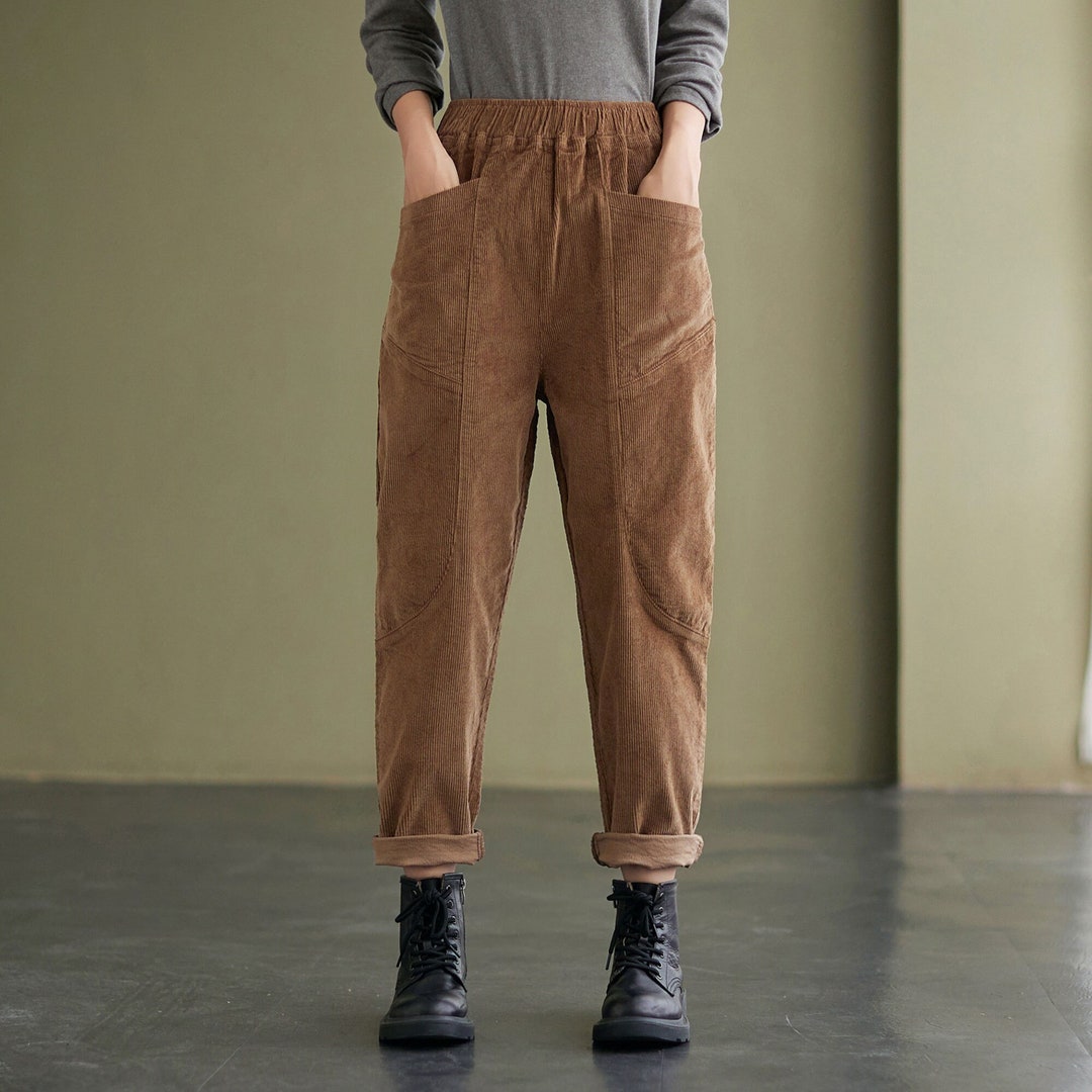Corduroy Pants Beige Corduroy Pants Women's Pants Brown Trousers
