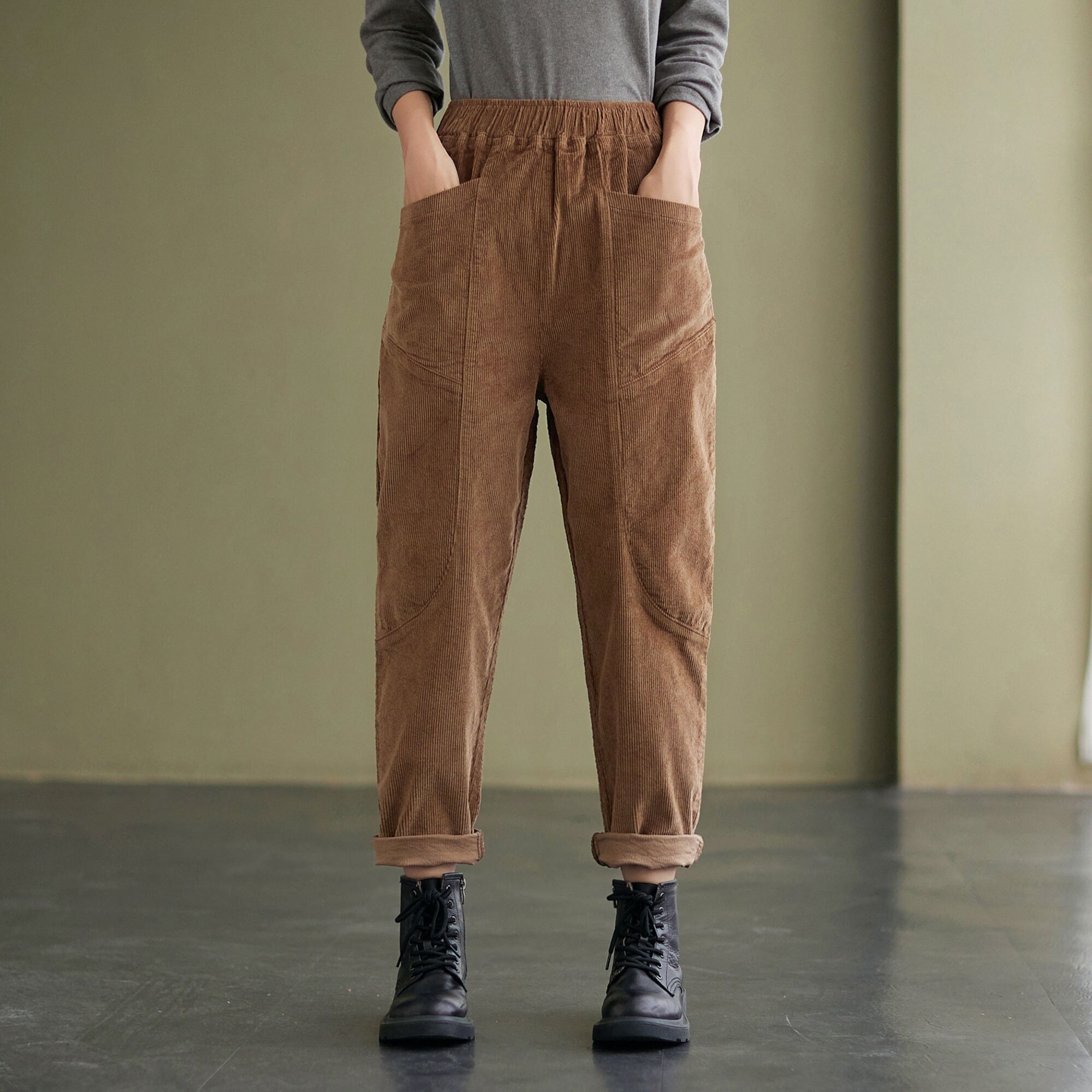 Brown Corduroy Pants High Waist Corduroy Pants Women Loose - Etsy