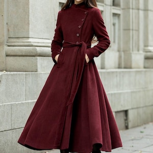 Wool coat, Maxi wool coat, Burgundy wool coat, Long Wool Coat women, Winter Coat with belted, A-Line wool coat, Handmade coat, YlistyleC4502
