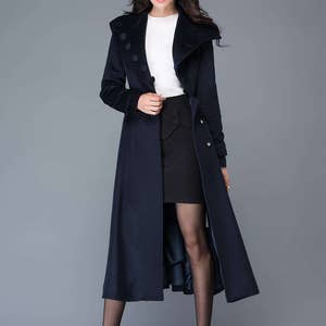 Midi wool coat, wool coat, womens winter coats, dress coat, navy blue coat, flare coat, warm coat, swing coat, made to order C1021 image 4