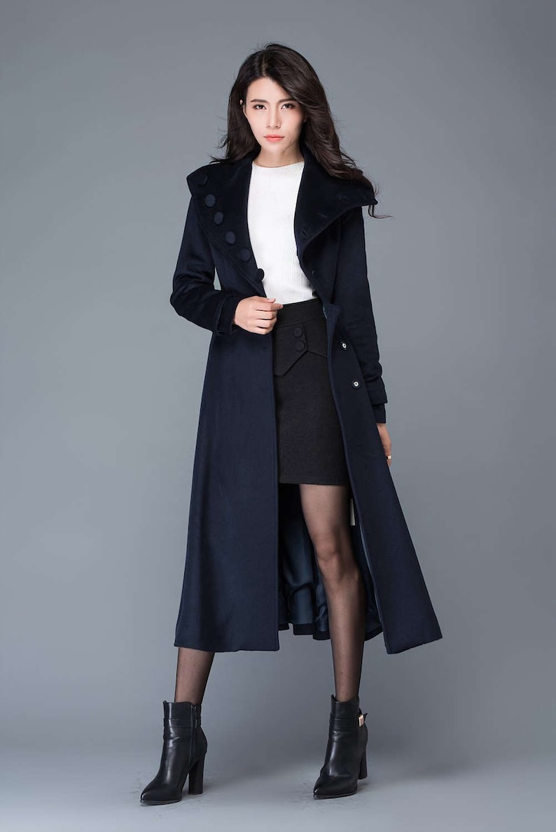 Midi wool coat, wool coat, womens winter coats, dress coat, navy blue coat, flare coat, warm coat, swing coat, made to order C1021 image 4