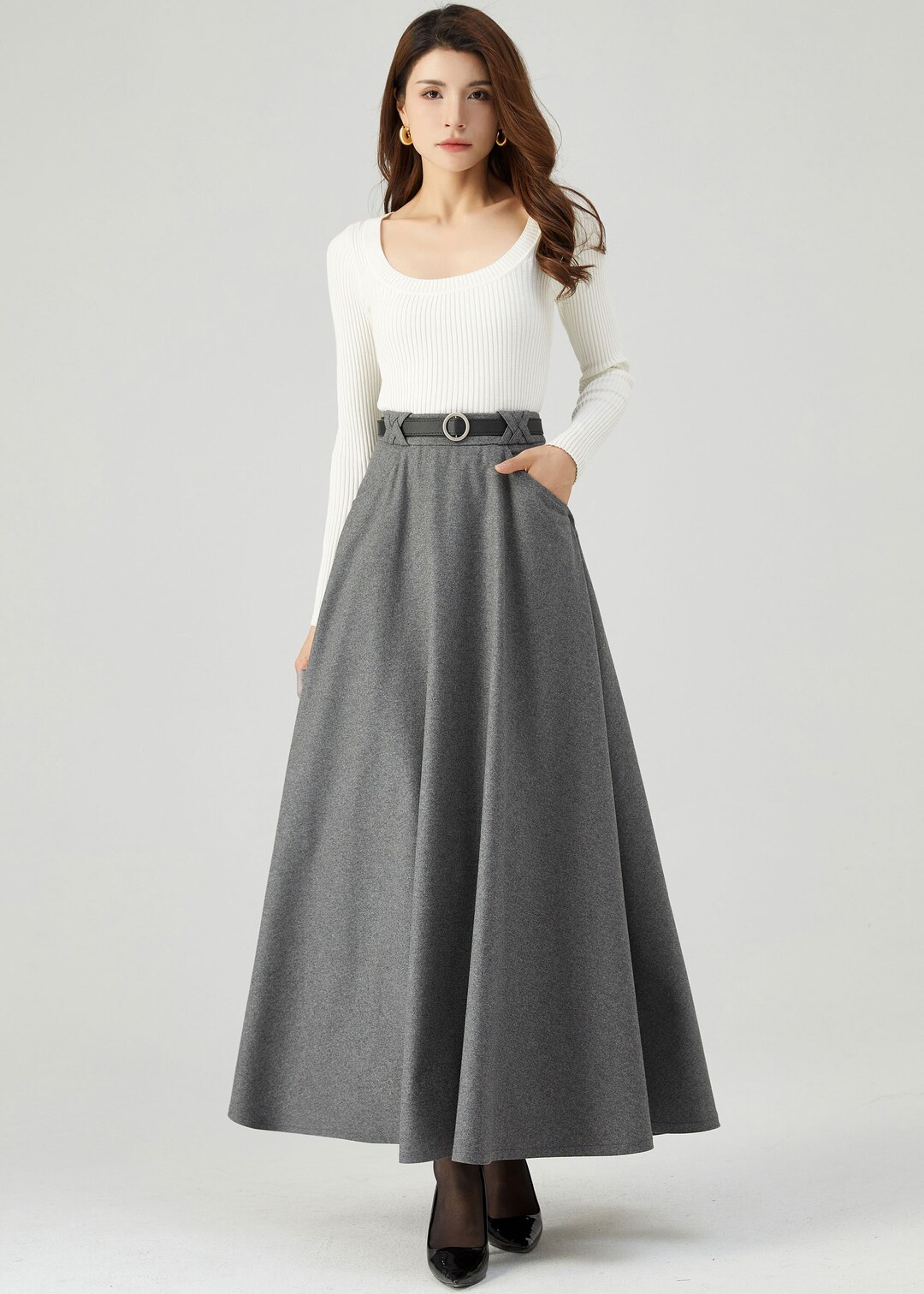 Long Wool Skirt, Gray Wool Skirt, Warm Winter Skirt, Classic Skirt ...
