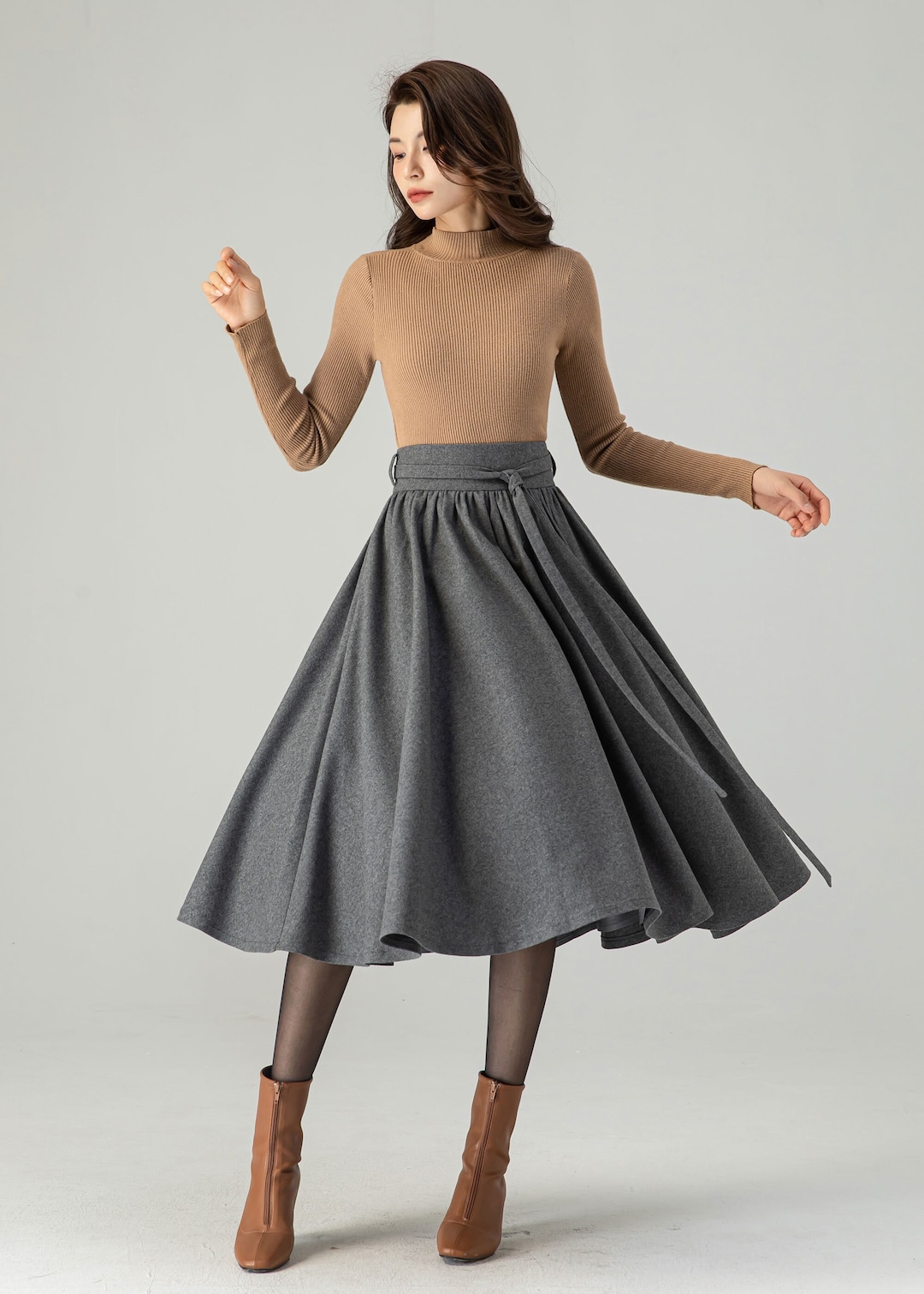 Winter Wool Skirt, Wool Circle Skirt, Midi Skirt, Swing Skirt, Plus ...