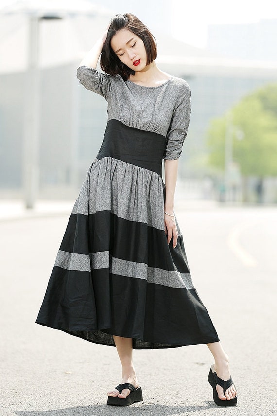 linen summer dress Gray Dress womens dress black dress | Etsy
