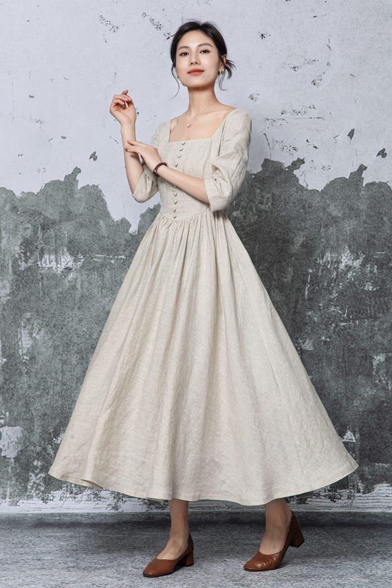 light beige maxi dress Linen with Square Neck and Empire Waist Beige / XS All but new Tiffany Rose Willow Maternity SIZE:7/8Y (32) The bandage fabric is