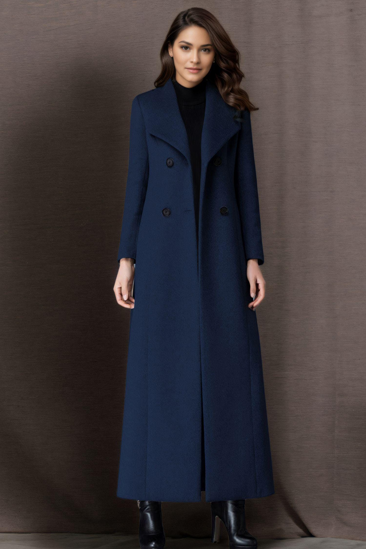 Long Wool Coat Women, Gray Wool Trench Coat, Double Breasted