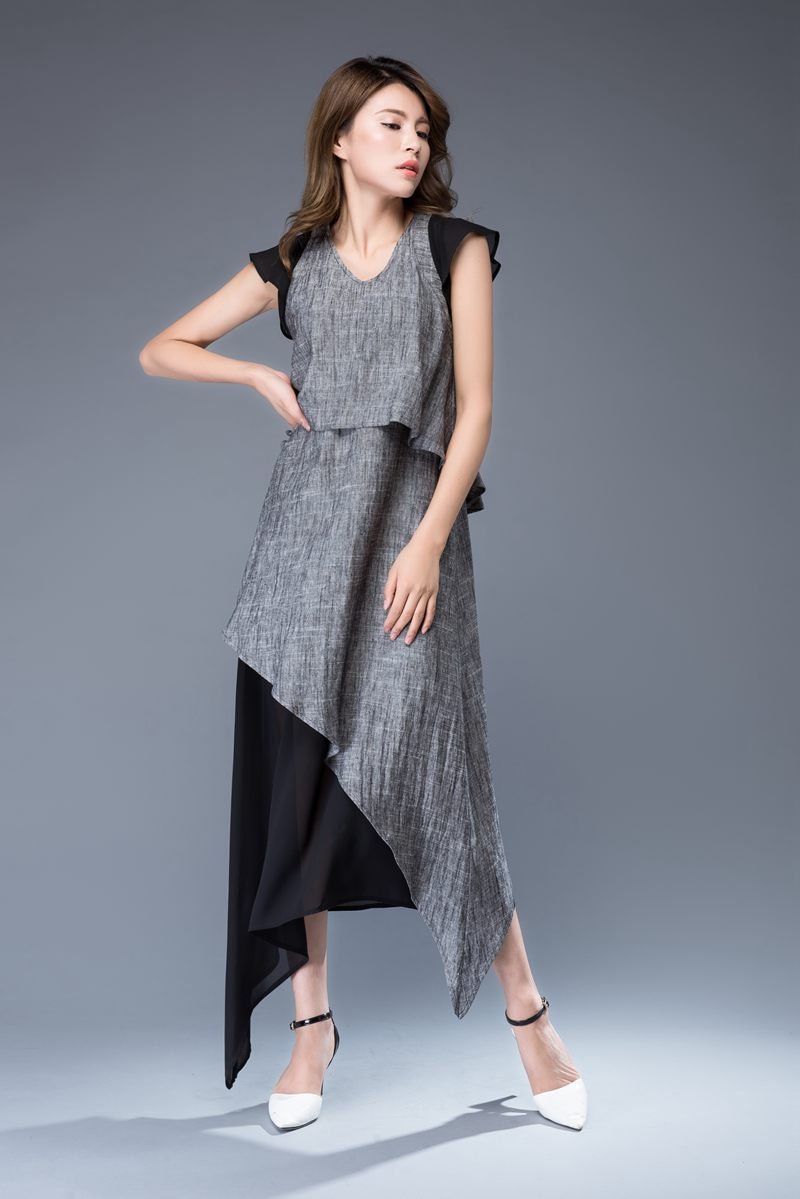 Gray linen dress linen dress long linen dress Womens dress Etsy