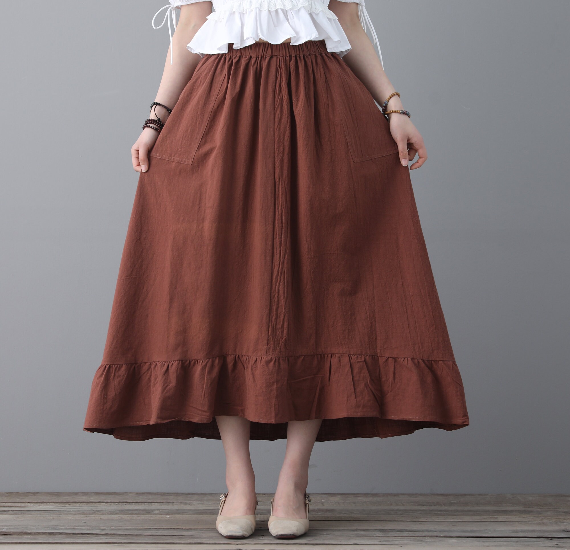 Summer Cotton Skirts Aline Pleated Elastic Waist Skirt Flared Etsy