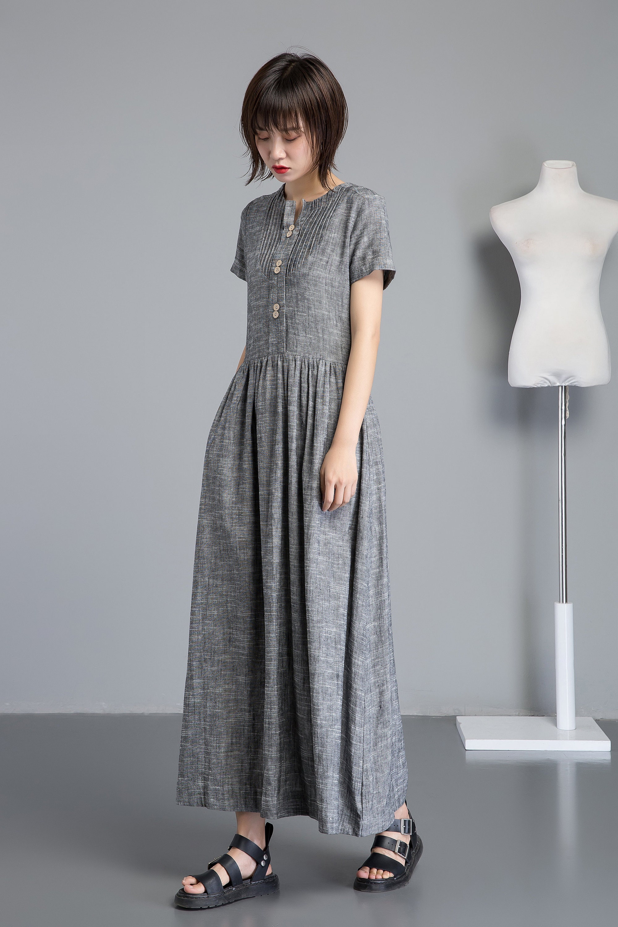 Linen Dress Long Linen Dress Gray Linen Dress for Summer - Etsy UK