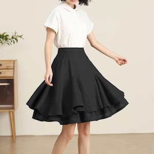 Black Linen skirt, Womens Linen Midi skirt, Circle skirt, Skater skirt, Swing linen skirt, Handmade Autumn linen skirt, Ylistyle C4888#