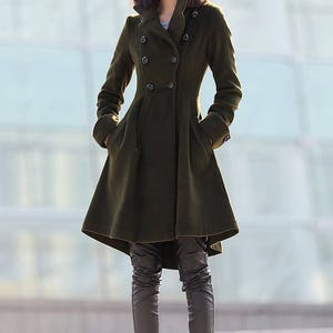 Green coat, winter coats for women, winter coat, coat, jacket, wool coat, Asymmetrical coat, womens coats, army green coat, coats C178 image 6