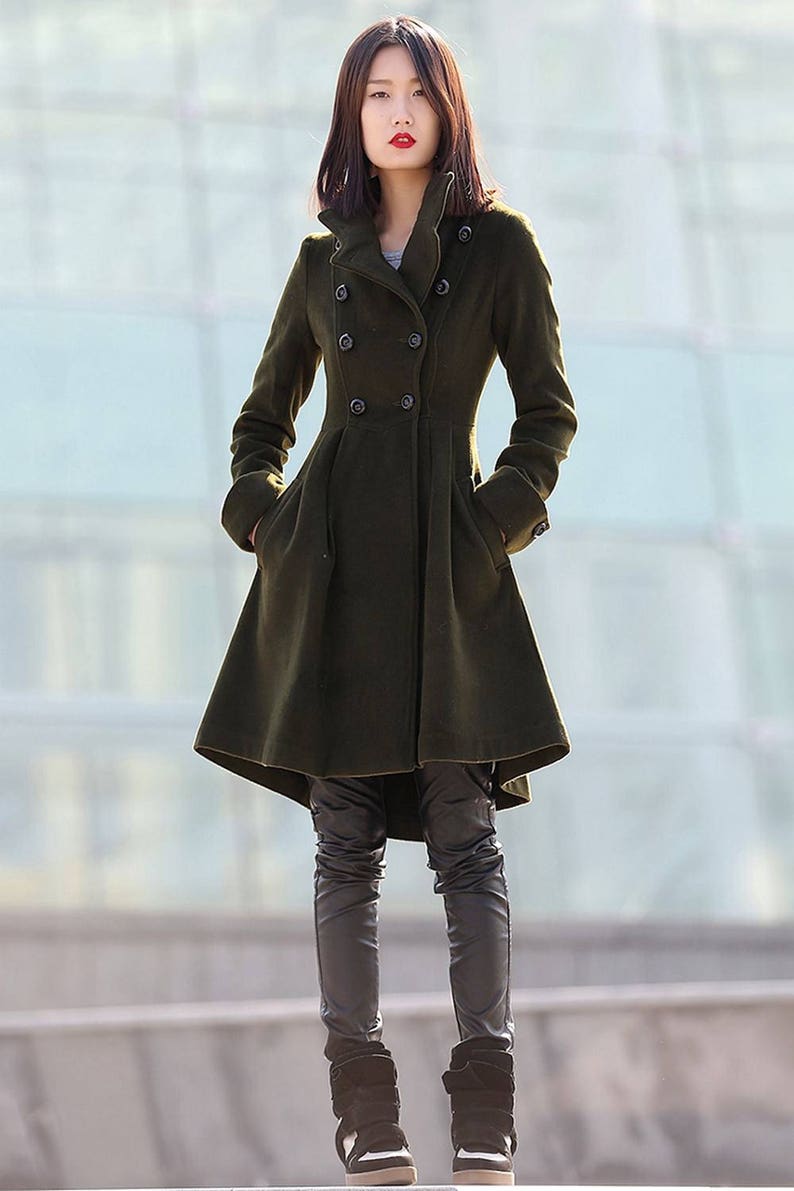 Green coat, winter coats for women, winter coat, coat, jacket, wool coat, Asymmetrical coat, womens coats, army green coat, coats C178 image 6