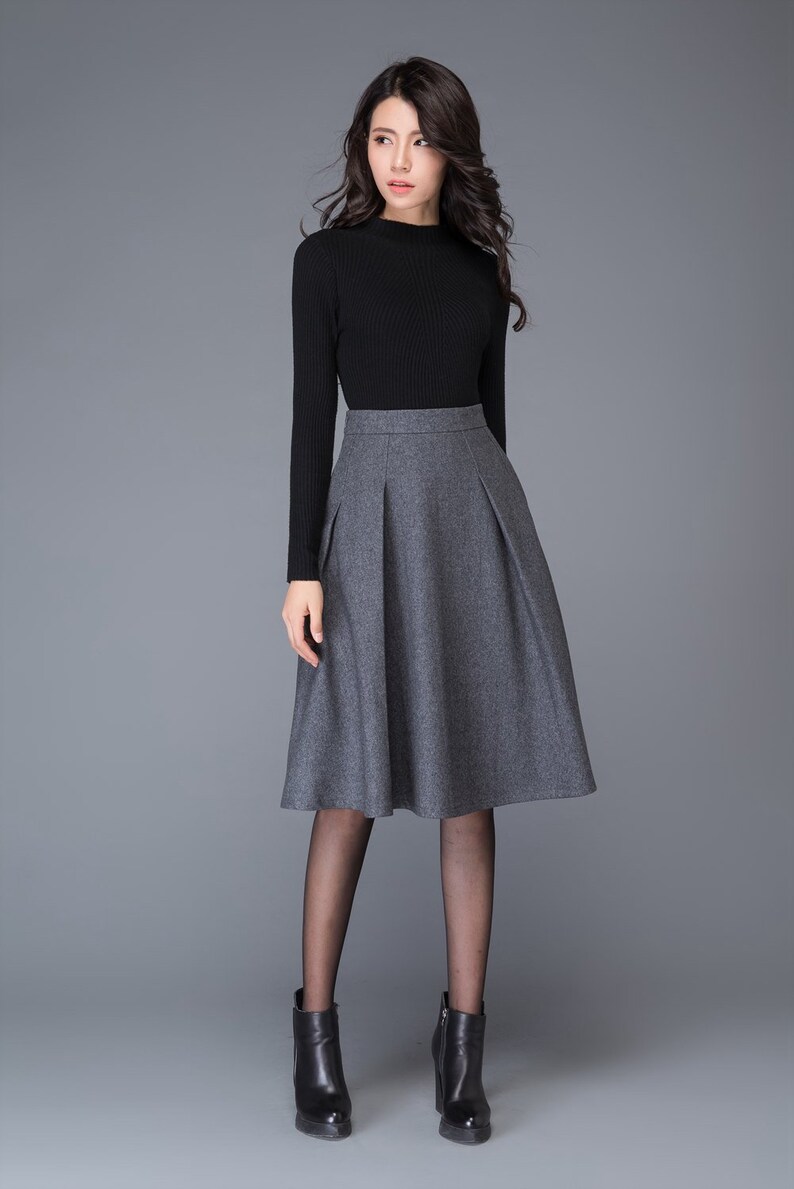 Gray wool skirt winter skirt womens skirt midi skirt gray image 5