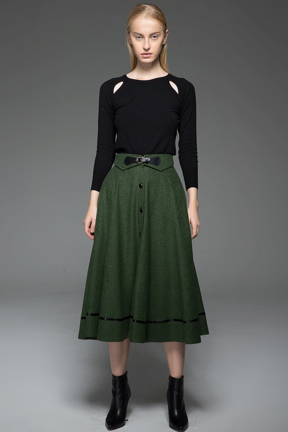 Wool skirt olive green skirt wool skirts winter skirt Etsy