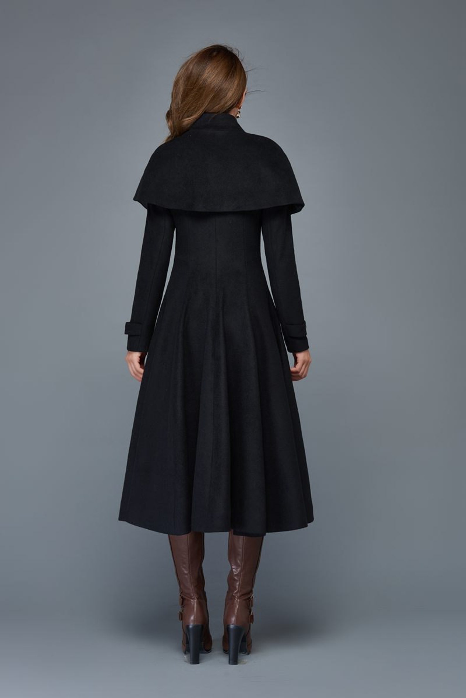 Black Wool Princess Coat Double-breasted Wool Coat Long Wool - Etsy