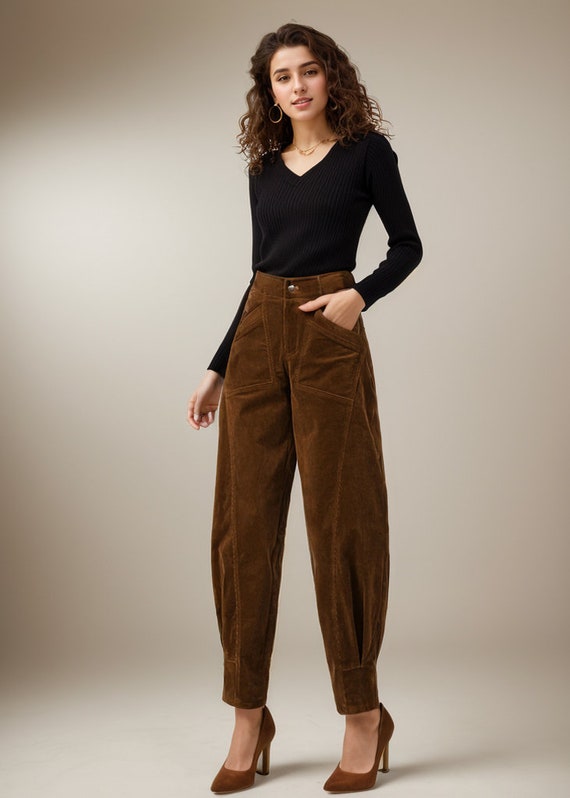 Pantalones de pana para mujer pantalones haren casuales pantalones conicos para mujer pantalones de gran tamano para mujer pantalones holgados para mujer hechos a pedido C3586 Etsy Espana