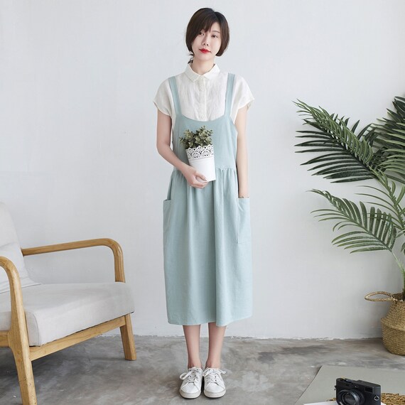 Apron Dress Women, Linen Cotton Apron, Pinafore Dress with Pockets, Cotton Apron Dress, Cottagecore Apron Dress, Crossback Apron Dress c1912