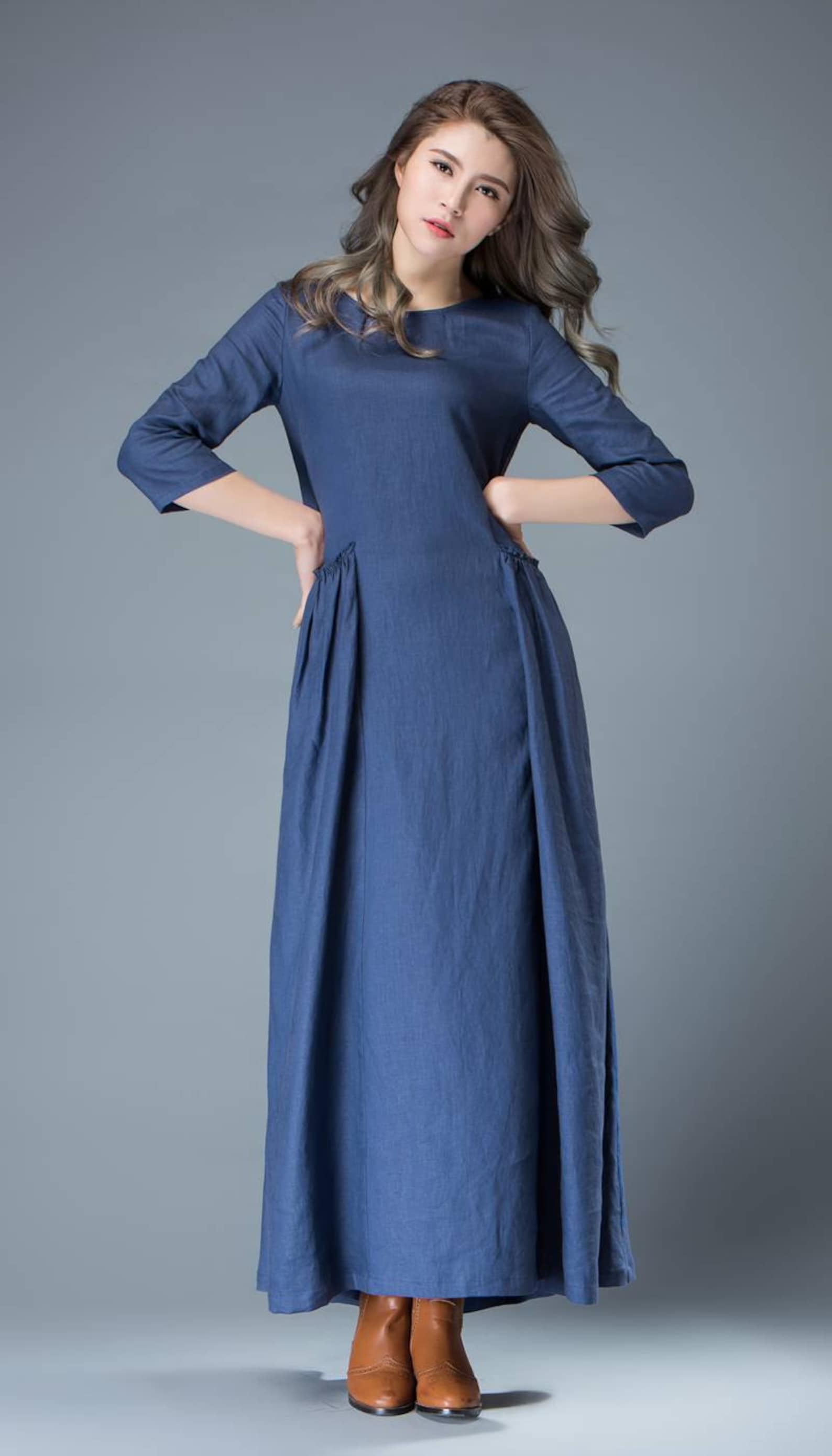 Maxi Blue Linen Dress Cobalt Long Spring Summer Handmade Etsy