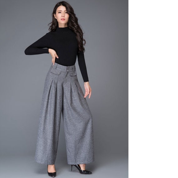 Wide Leg Pants, Wool Pants, Palazzo Pants in Gray, Maxi Wool Wide Leg Pants, Wool Pants, Palazzo Pants in Gray, Maxi Wool