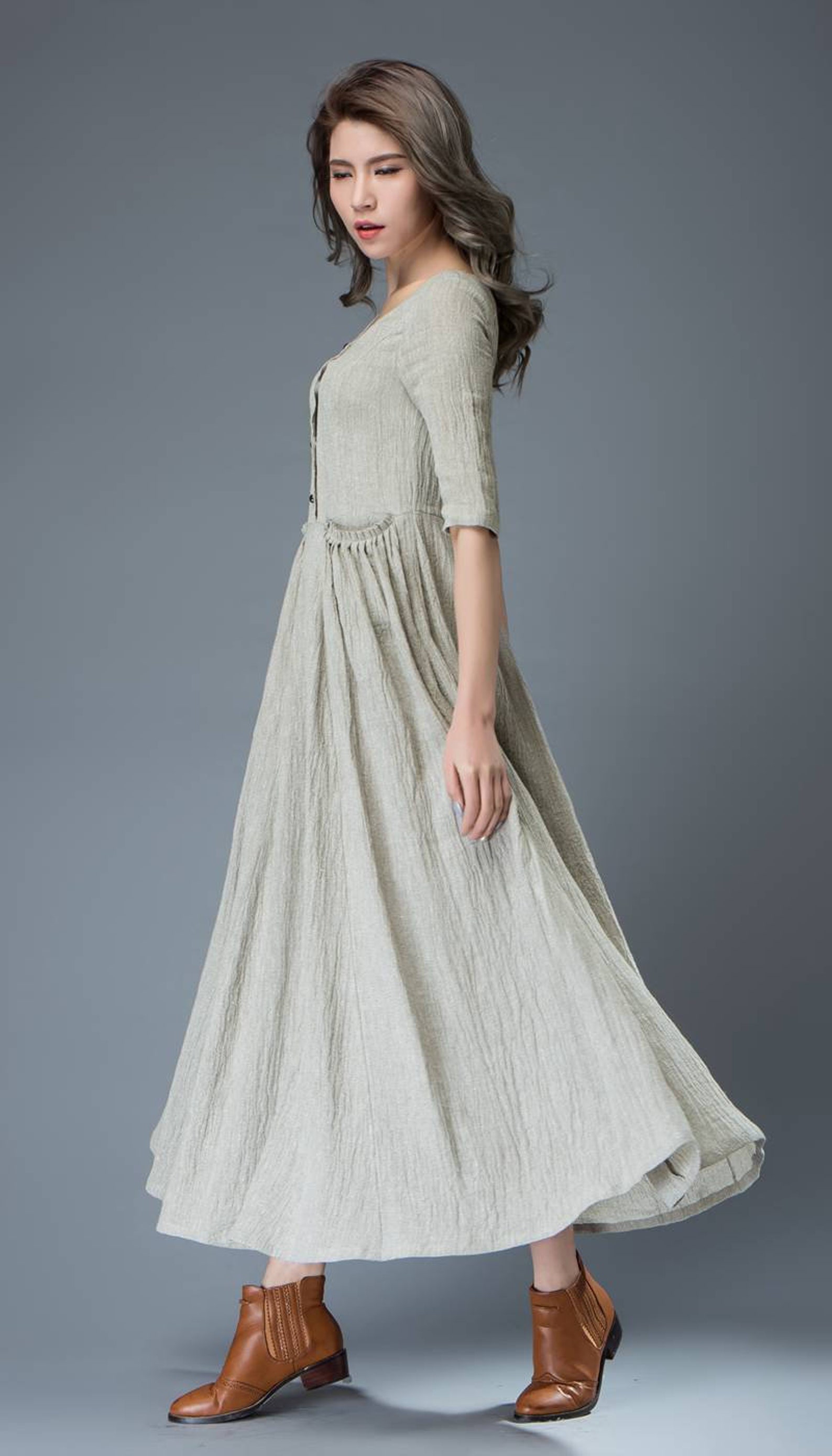 Casual Linen Dress Pale Gray Everyday Comfortable Fit & Etsy