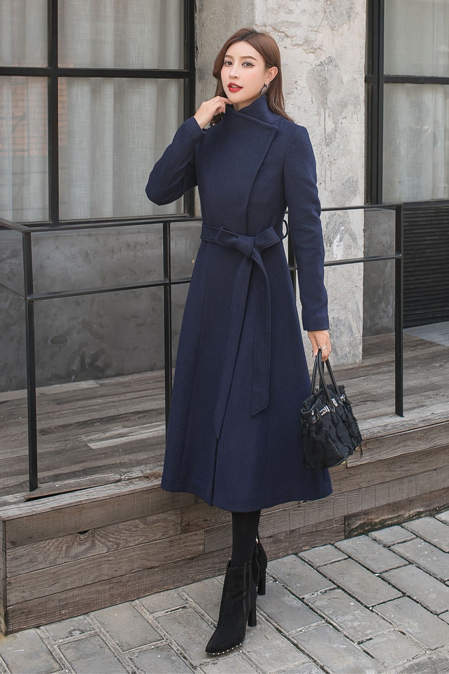 ジャケット・アウター less tailor long coat brown JNGSA Mens Trench Coat Slimming Fit Notch Lapel Double