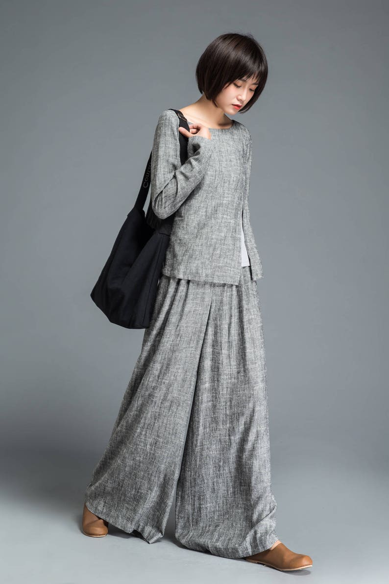 Women's Linen Palazzo pants, Long linen pants, Wide Leg pants, Linen pants, Gray pants, handmade pants, summer spring pants C1202 image 7