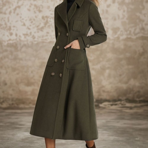 【美品】24年モデル　WOOL MILITARY COAT サイズ5 Army Green Wool Coat for Women, Wool Military Coat, Winter Warm