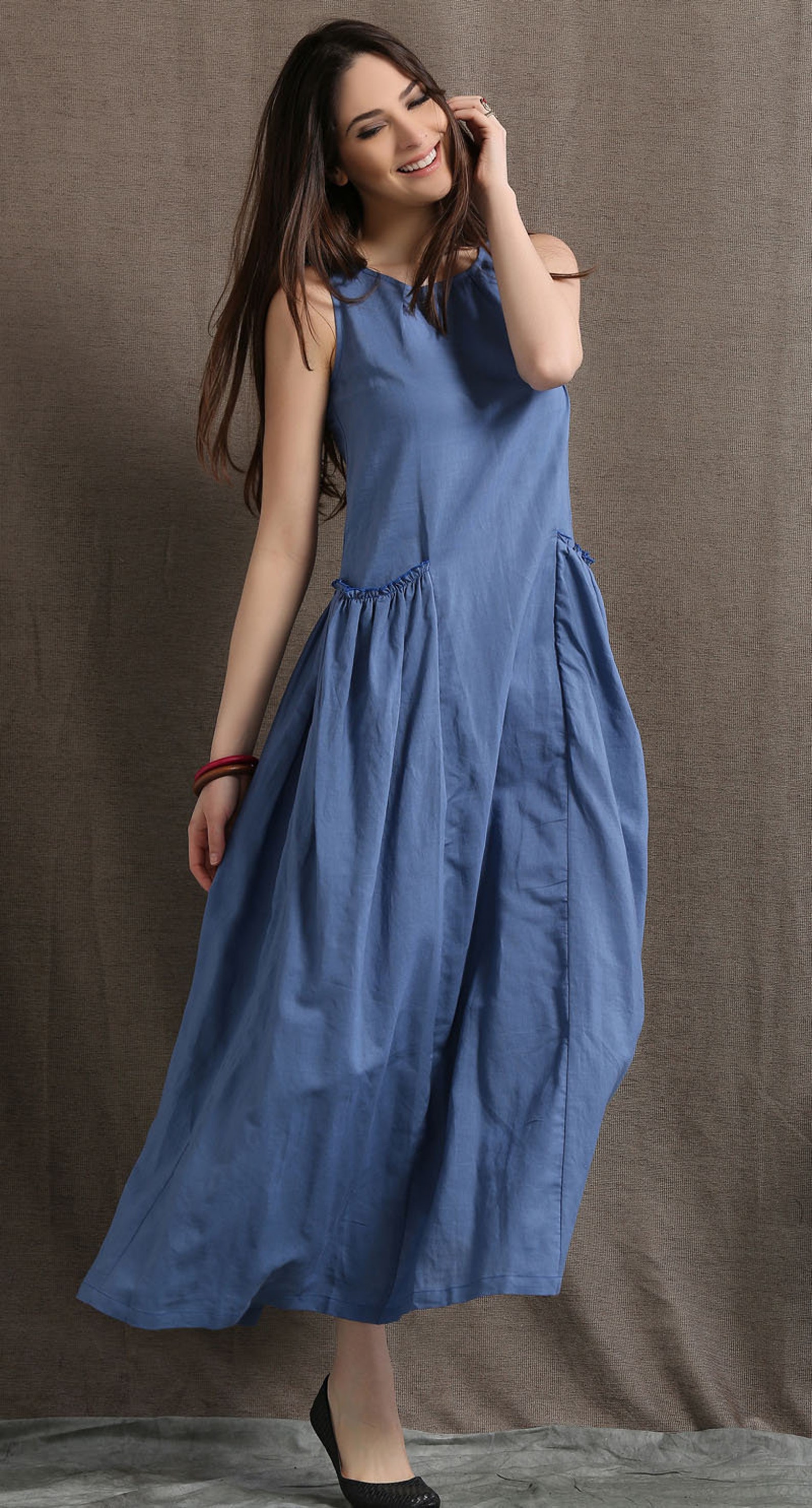 Women Summer Casual Pure Color 100 Linen Maxi Dress main image 0