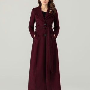 Casaco comprido de lã bordô feminino, Casaco de inverno de lã feminino, Casaco treché de lã, Casaco maxi de lã, Casaco de lã com cinto, Casaco feito à mão, Ylistyle C3693 imagem 6