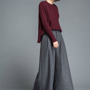 Wide Leg wool palazzo pants, High waist skirts pants, winter women pants, gray wool pants, Long pants, women's trousers Ylistyle C1207 image 6