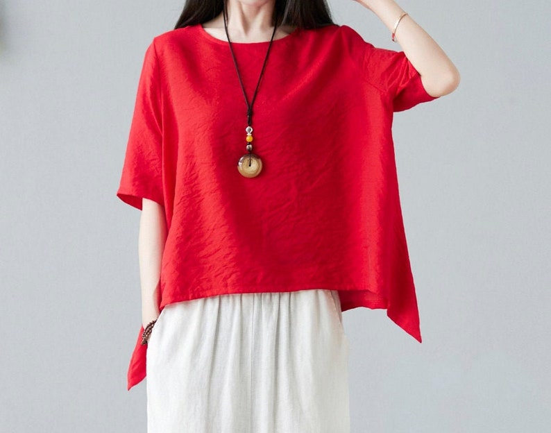 Asymmetrical Linen Tops in Red Plus Size Linen Tops Oversize Etsy