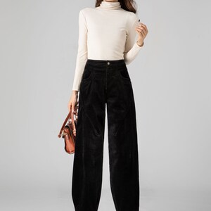 Black Corduroy Pants Women, Tapered Pants, Autumn Pants, Long Pants, Womens Pants, Loose Fitting Pants, Handmade Pants, Made to Order C3592 image 7
