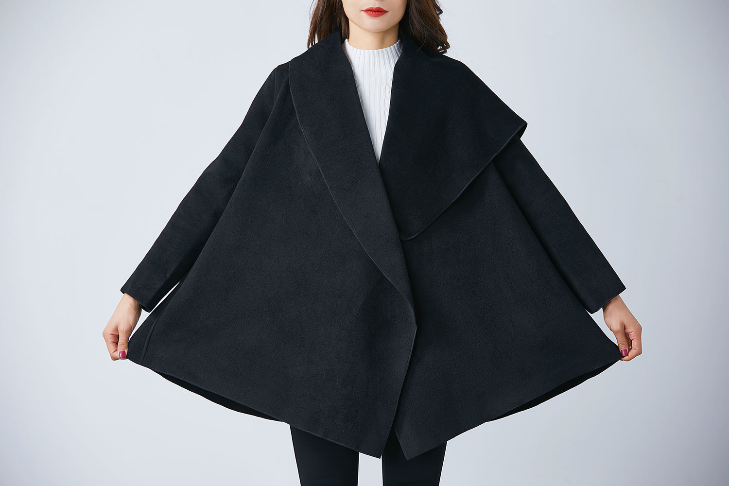 Black Wrap Coat, Wool Wrap Coat, Plus Size Coat, Black Wool Black Wrap Coat, Wool Wrap Coat, Plus Size Coat, Black Wool