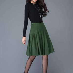 Wool skirt, Wool Midi skirt in green, pleated wool skirt, High waist wool skirt, winter skirt women, womens skirts, Short wool skirt C1031 image 3